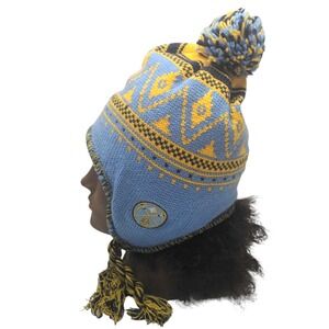 NBA Denver Nuggets Pom‎ Beanie Winter Hat Knit Cap Logo Patch Ear Flap One Size
